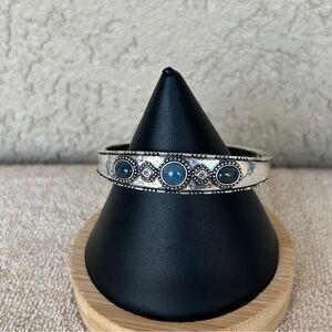 Southwestern Silver and Blue Stone Hinged Bracelet